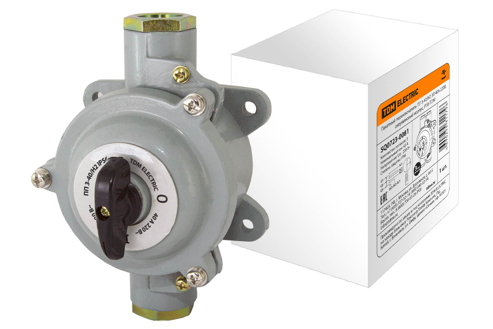 Пакетный переключатель ПП 3-40/Н2 3П 40А 220В, силуминовый корпус, IP56 TDM SQ0723-0081