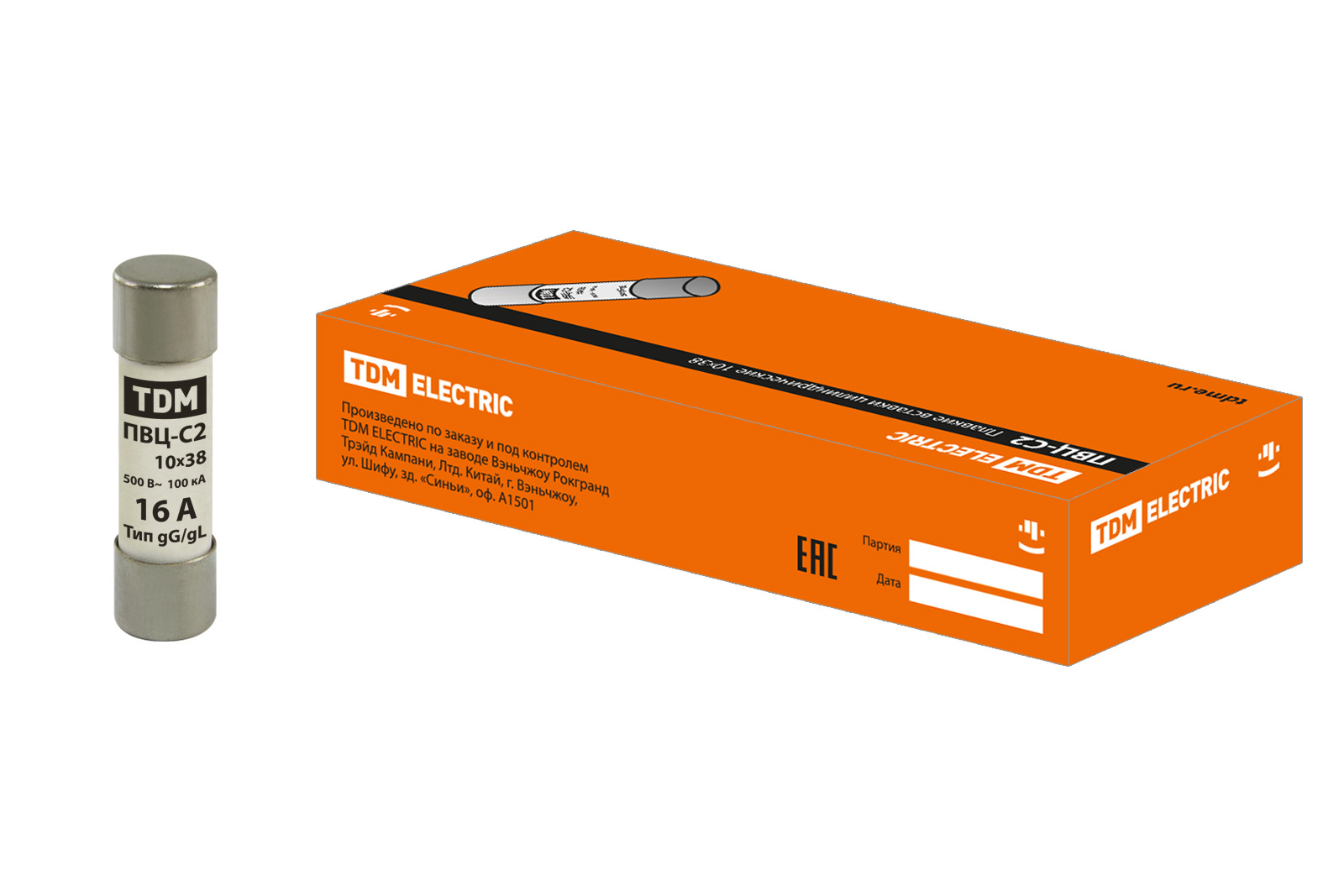 Плавкая вставка ПВЦ-С2 10х38 16А TDM SQ0729-0008