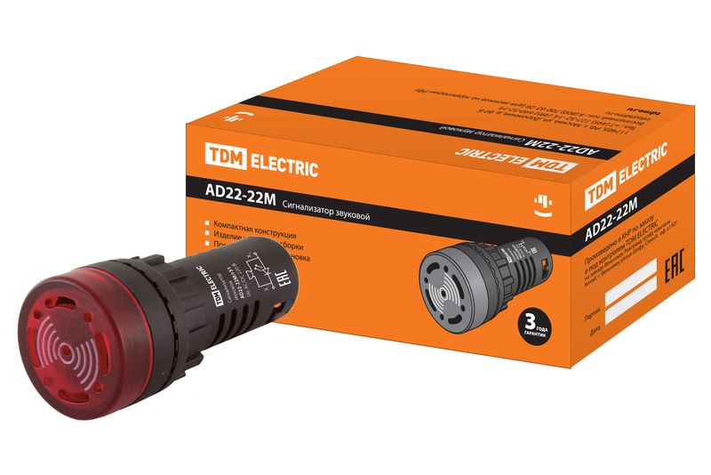 Сигнализатор звуковой AD22-22M/r31 d22 мм (LED) индикация 220В AC красный TDM SQ0746-0004