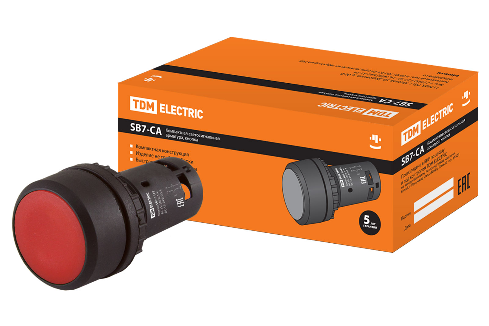 Кнопка SB7-CA45 d22мм 1з+1р красная TDM SQ0746-0012