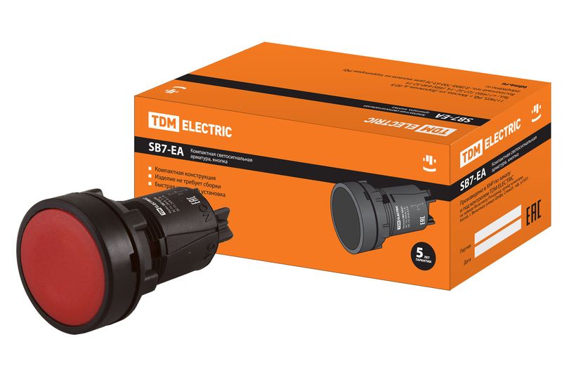 Кнопка переключатель SB7-EA45 d22мм 1з+1р красная TDM SQ0746-0022