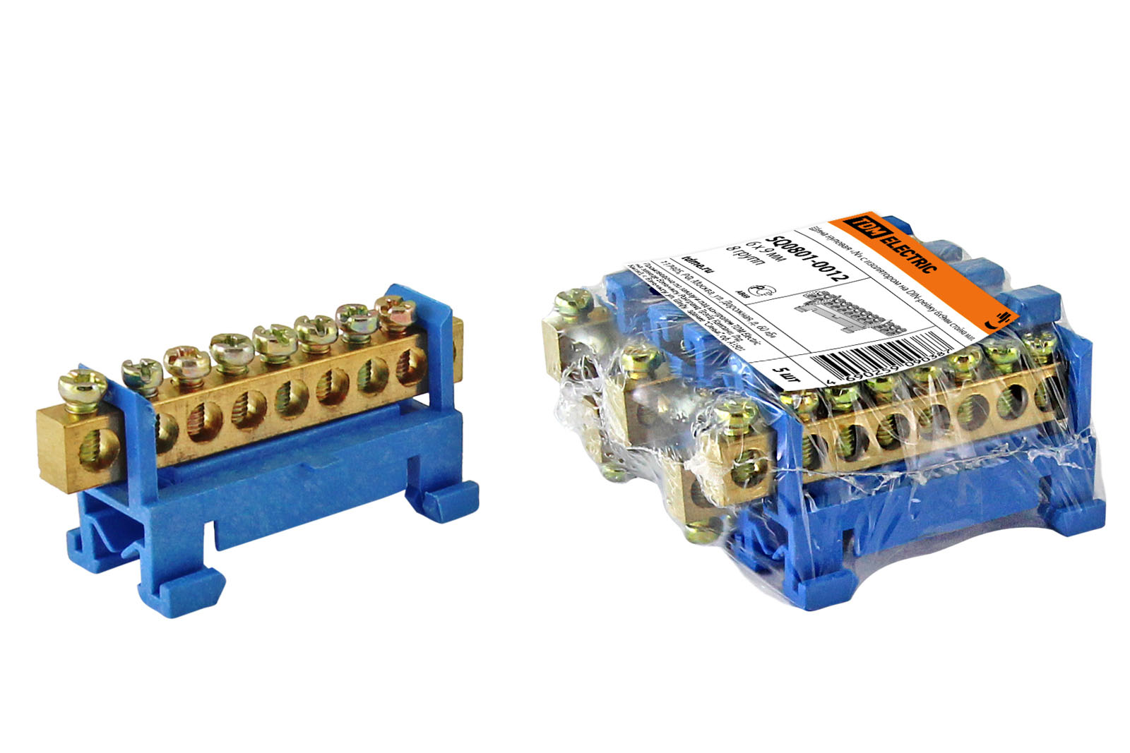 "Шина ""N"" нулевая с изолятором на DIN-рейку 6x9мм стойка мал. 8 групп TDM" SQ0801-0012