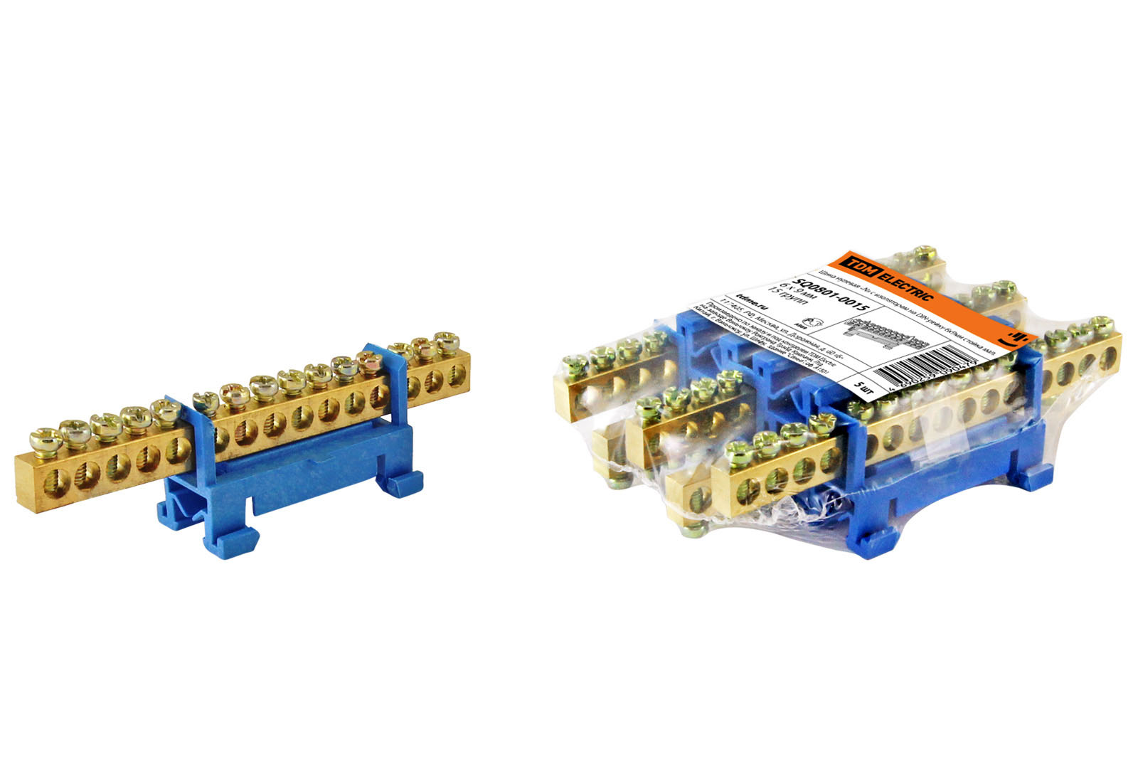 "Шина ""N"" нулевая с изолятором на DIN-рейку 6x9мм стойка мал. 15 групп TDM" SQ0801-0015
