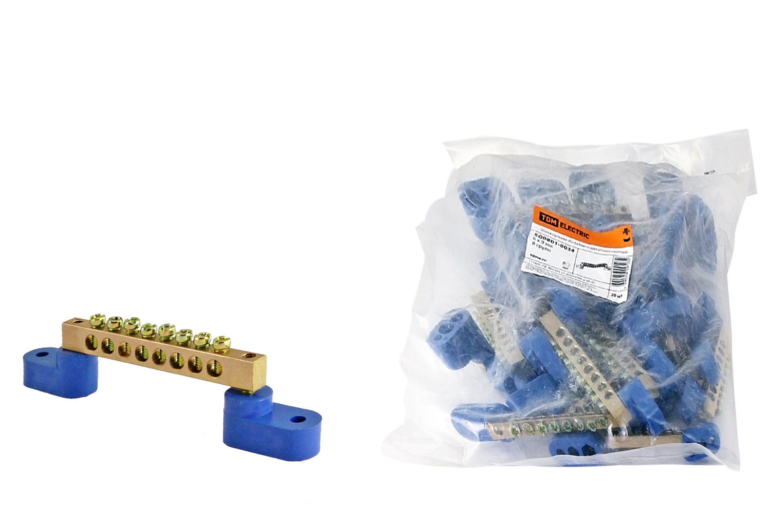 "Шина ""N"" нулевая 6х9мм на двух угл. изоляторах 8 групп TDM" SQ0801-0034