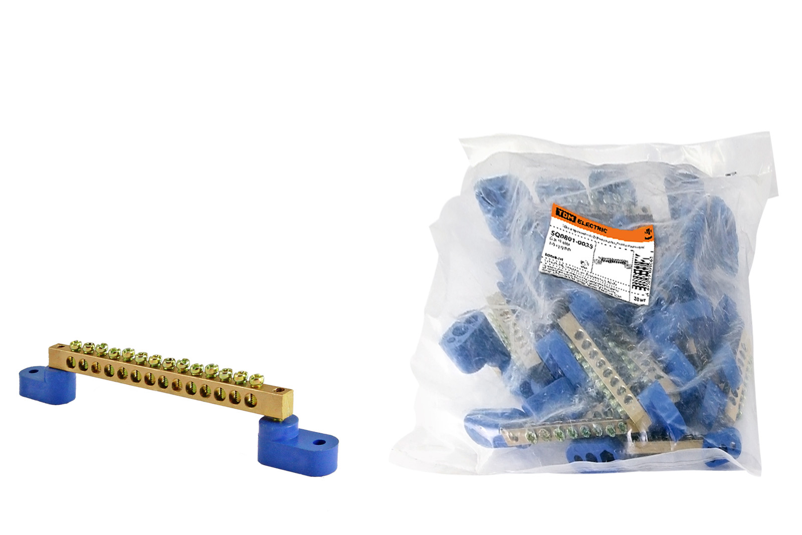 "Шина ""N"" нулевая 6х9мм на двух угл. изоляторах 14 групп TDM" SQ0801-0035