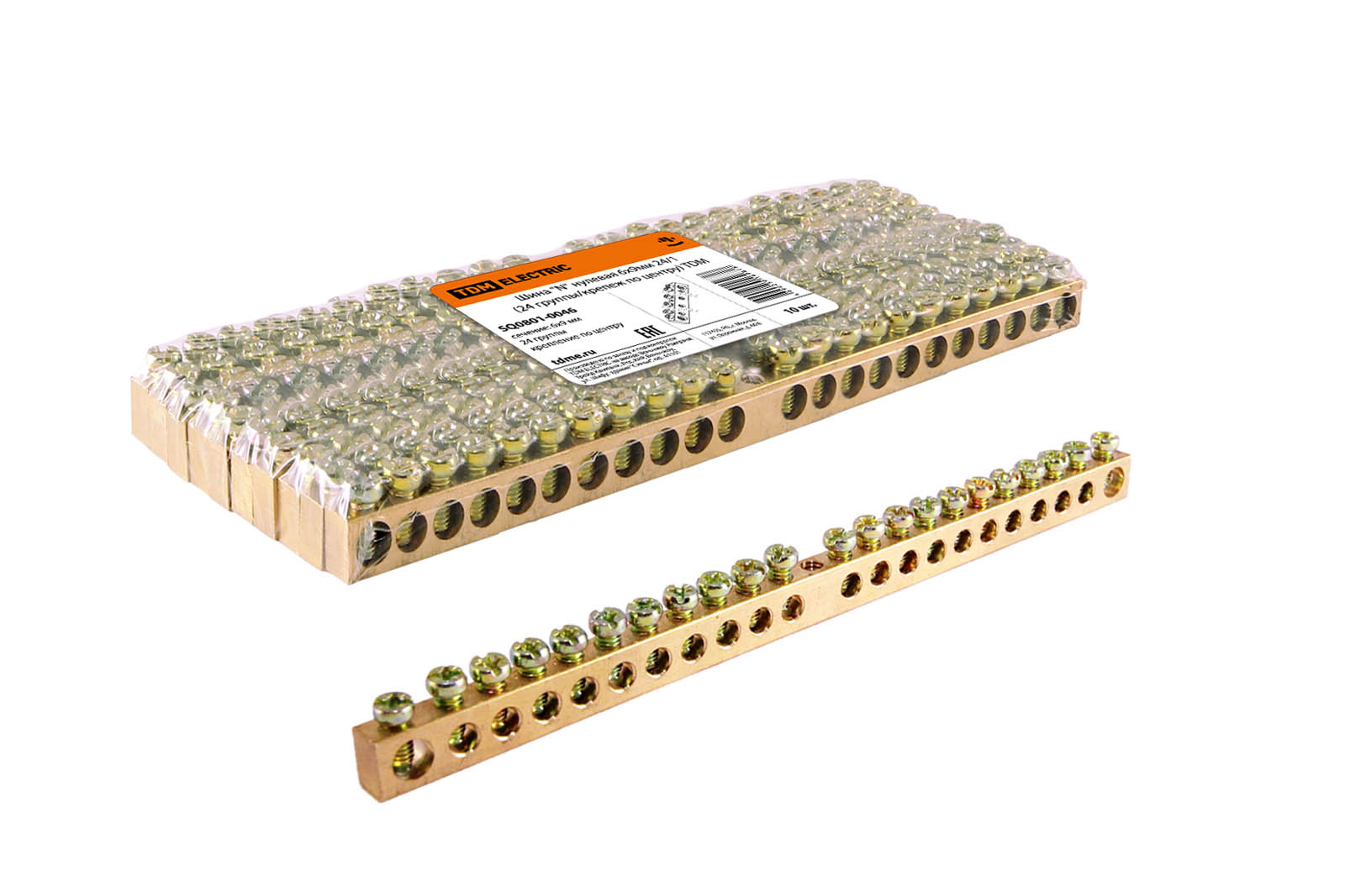 "Шина ""N"" нулевая 6х9мм 24/1 (24 группы/крепеж по центру) TDM" SQ0801-0046