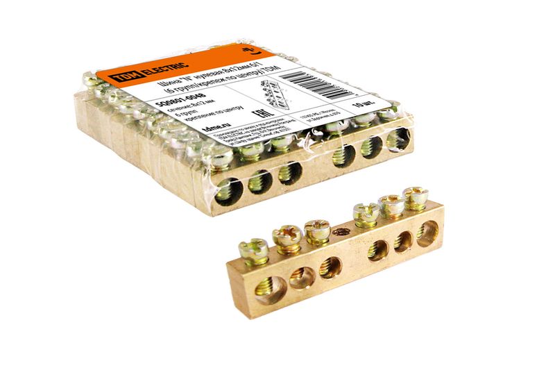 "Шина ""N"" нулевая 8х12мм 6/1 (6 групп/крепеж по центру) TDM" SQ0801-0048