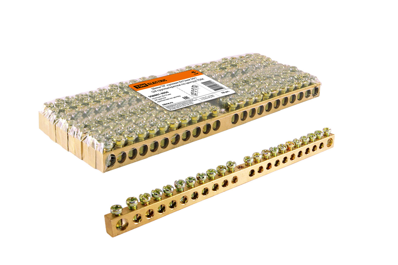 "Шина ""N"" нулевая 8х12мм 24/1 (24 группы/крепеж по центру) TDM" SQ0801-0056