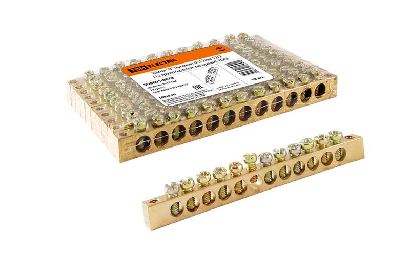 "Шина ""N"" нулевая 8x12мм 12/2 (12 групп/крепеж по краям) TDM" SQ0801-0070