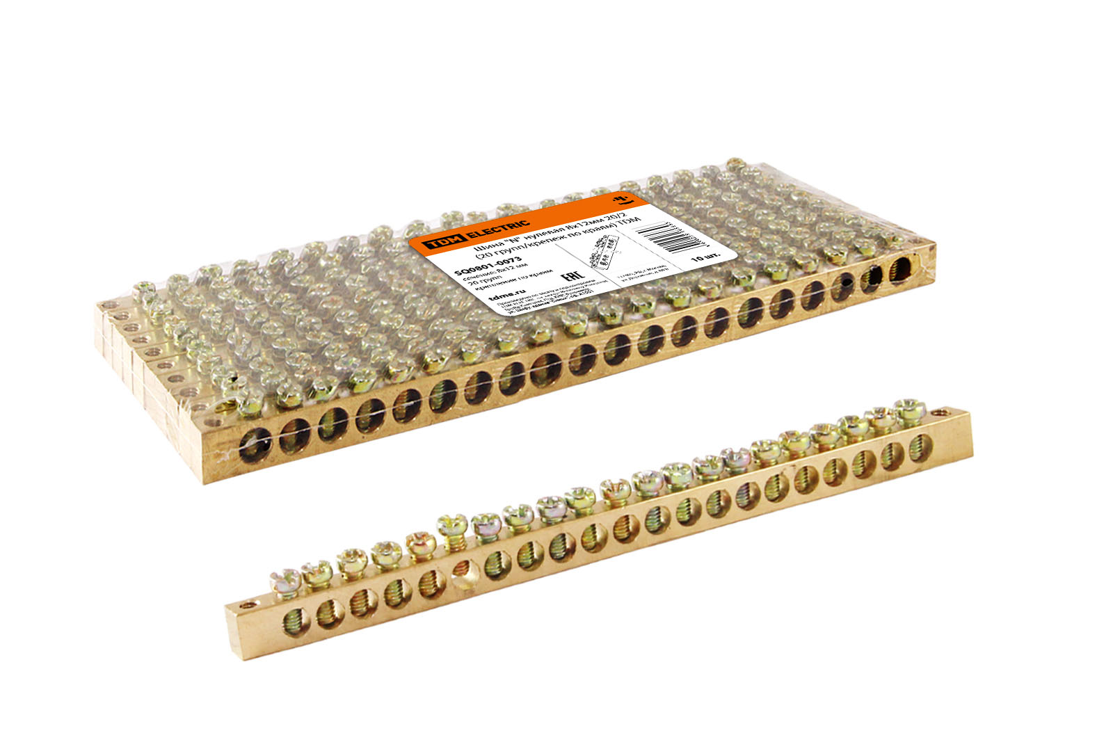 "Шина ""N"" нулевая 8x12мм 20/2 (20 групп/крепеж по краям) TDM" SQ0801-0073