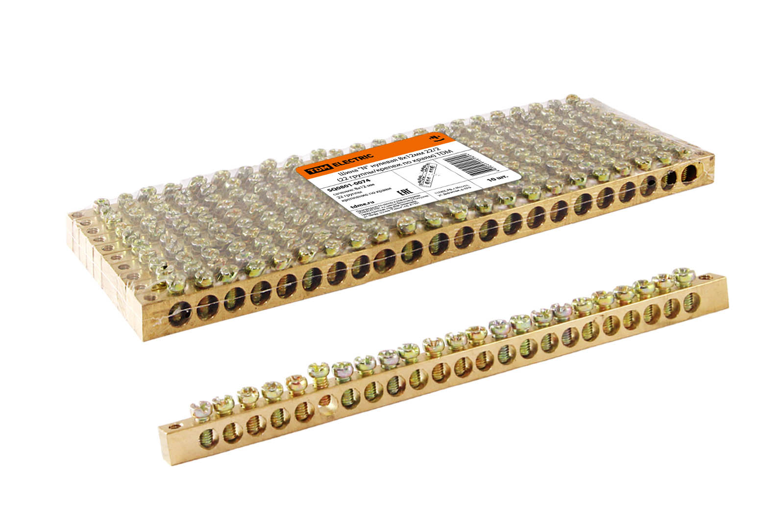 "Шина ""N"" нулевая 8x12мм 22/2 (22 группы/крепеж по краям) TDM" SQ0801-0074