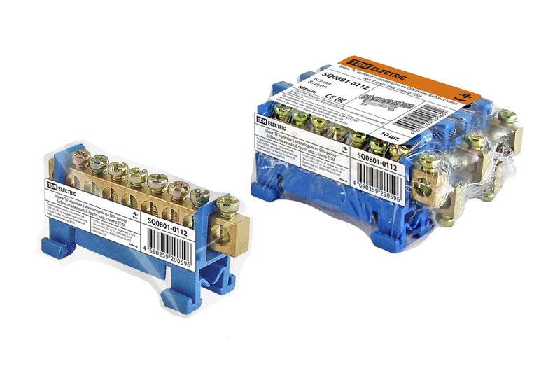 "Шина ""N"" нулевая с изолятором на DIN-рейку 6x9мм стойка мал. 8 групп инд. стикер TDM" SQ0801-0112