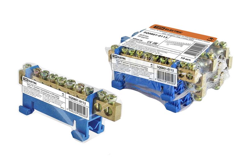 "Шина ""N"" нулевая с изолятором на DIN-рейку 6x9мм стойка мал. 10 групп  инд. стикер TDM" SQ0801-0113