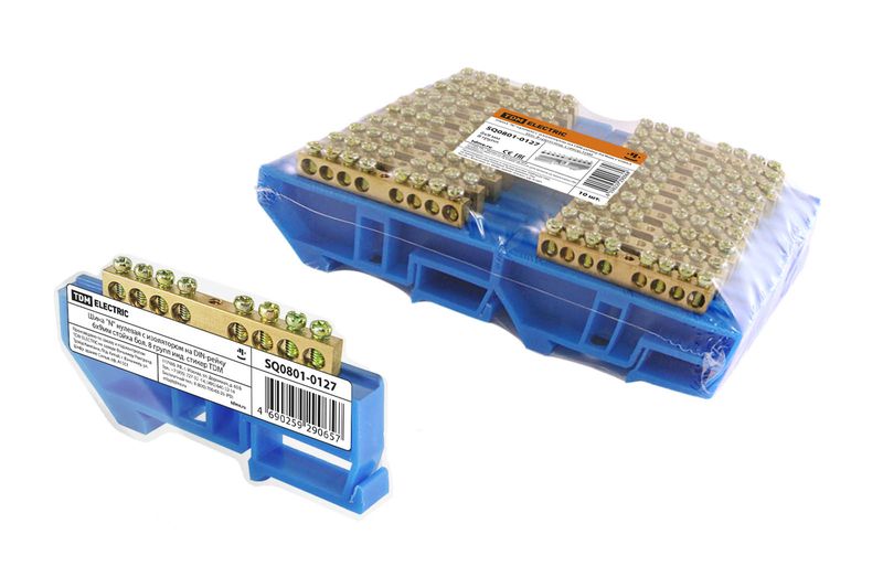 "Шина ""N"" нулевая с изолятором на DIN-рейку 6x9мм стойка бол. 8 групп инд. стикер TDM" SQ0801-0127