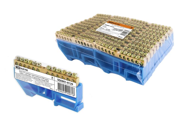 "Шина ""N"" нулевая с изолятором на DIN-рейку 6x9мм стойка бол. 12 групп инд. стикер TDM" SQ0801-0129