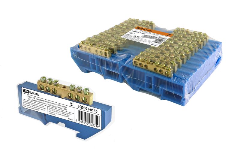 "Шина ""N"" нулевая с изолятором на DIN-рейку 8x12мм стойка бол. 6 групп инд. стикер TDM" SQ0801-0130