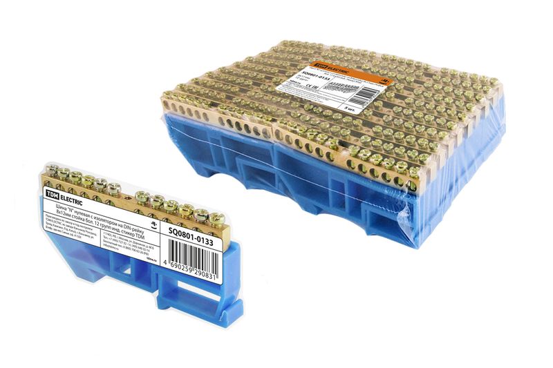 "Шина ""N"" нулевая с изолятором на DIN-рейку 8x12мм стойка бол. 12 групп инд. стикер TDM" SQ0801-0133