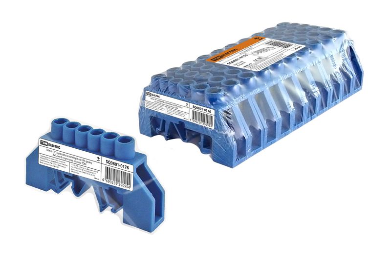 "Шина ""N"" нулевая в изоляторе на DIN-рейку 8x12мм 6 групп инд. стикер TDM" SQ0801-0176