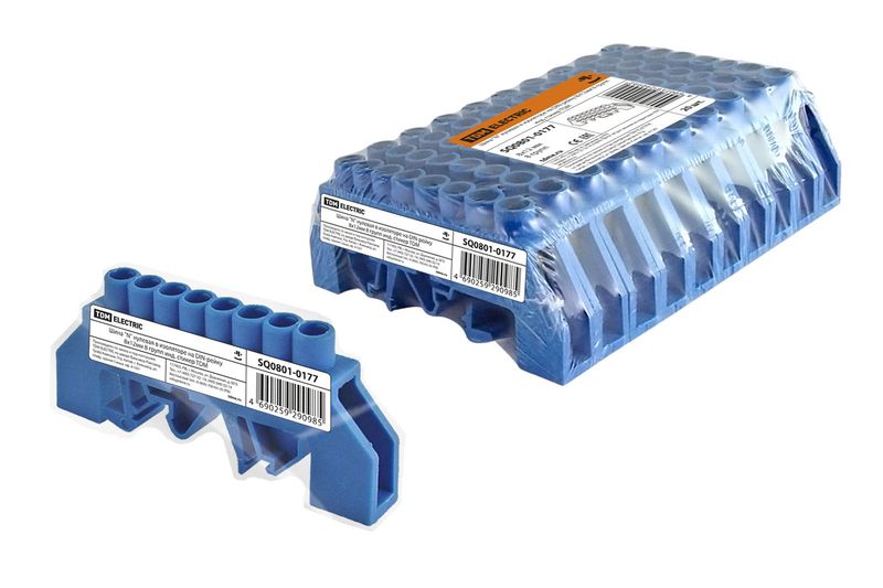 "Шина ""N"" нулевая в изоляторе на DIN-рейку 8x12мм 8 групп инд. стикер TDM" SQ0801-0177