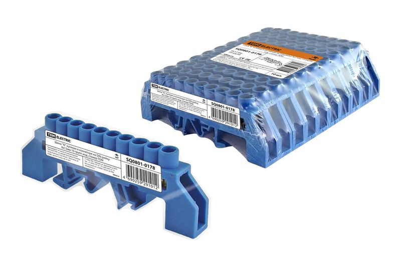 "Шина ""N"" нулевая в изоляторе на DIN-рейку 8x12мм 10 групп инд. стикер TDM" SQ0801-0178