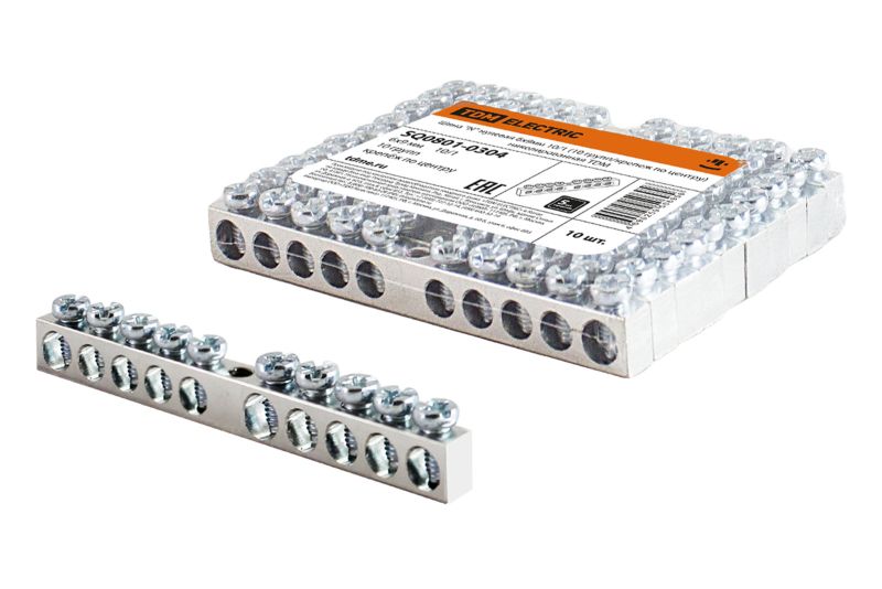 "Шина ""N"" нулевая 6х9мм 10/1 (10 групп/крепеж по центру) никелированная TDM" SQ0801-0304