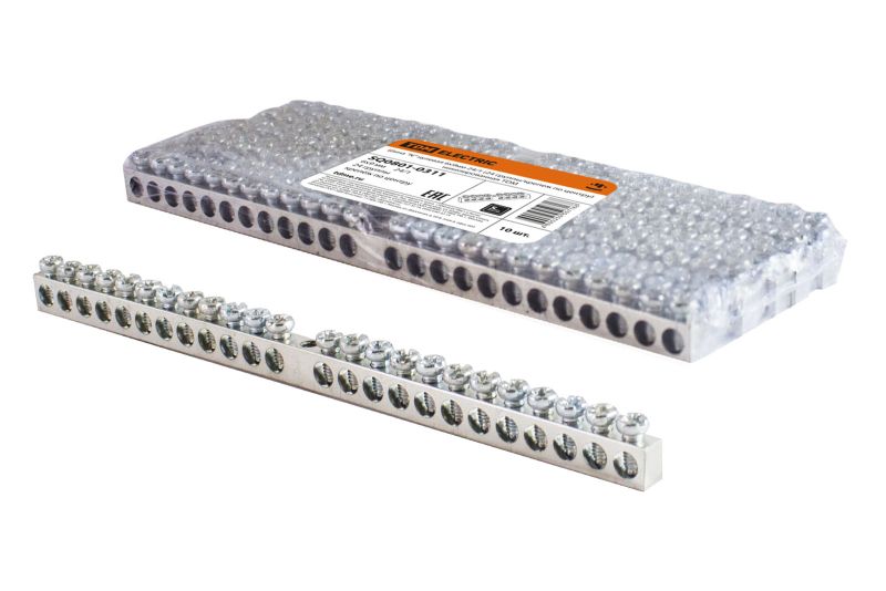 "Шина ""N"" нулевая 6х9мм 24/1 (24 группы/крепеж по центру) никелированная TDM" SQ0801-0311