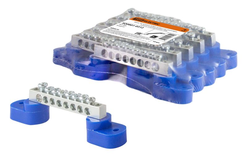 "Шина ""N"" нулевая 6х9мм на двух угл. изоляторах 8 групп никелированная TDM" SQ0801-0312