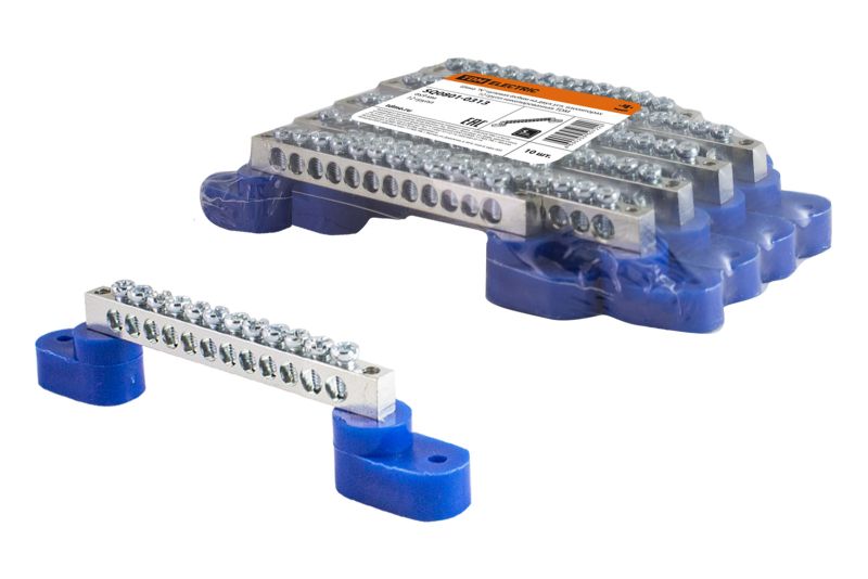 "Шина ""N"" нулевая 6х9мм на двух угл. изоляторах 12 групп никелированная TDM" SQ0801-0313