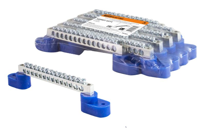 "Шина ""N"" нулевая 6х9мм на двух угл. изоляторах 14 групп никелированная TDM" SQ0801-0314