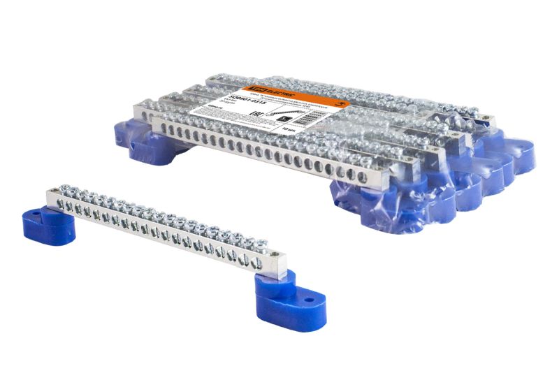 "Шина ""N"" нулевая 6х9мм на двух угл. изоляторах 20 групп никелированная TDM" SQ0801-0315