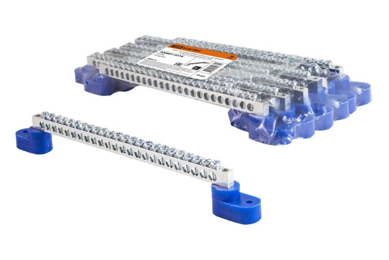 "Шина ""N"" нулевая 6х9мм на двух угл. изоляторах 24 групп никелированная TDM" SQ0801-0316