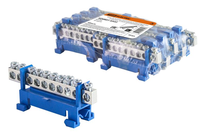 "Шина ""N"" нулевая с изолятором на DIN-рейку 6x9мм стойка мал. 10 групп никелированная TDM" SQ0801-0322