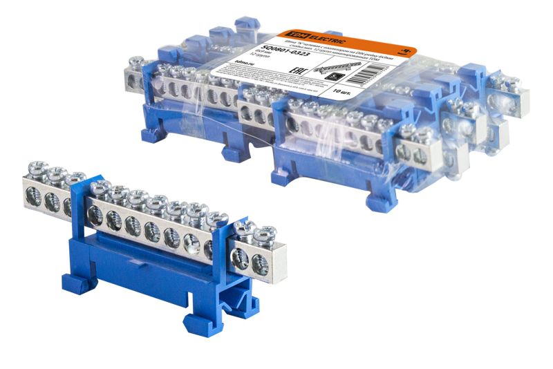 "Шина ""N"" нулевая с изолятором на DIN-рейку 6x9мм стойка мал. 12 групп никелированная TDM" SQ0801-0323