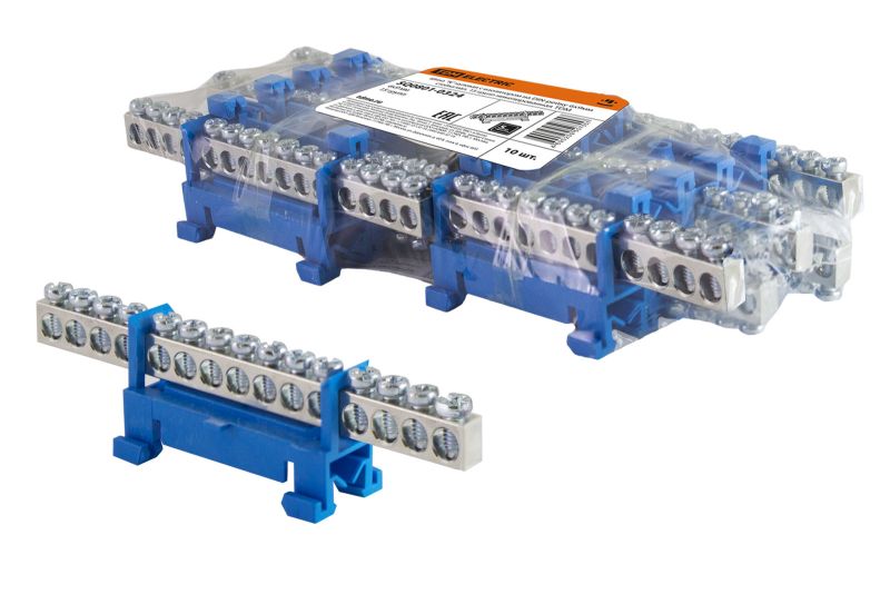 "Шина ""N"" нулевая с изолятором на DIN-рейку 6x9мм стойка мал. 15 групп никелированная TDM" SQ0801-0324