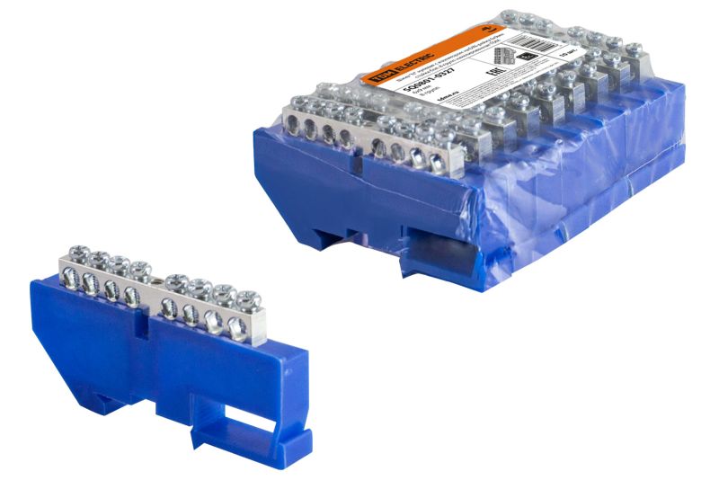 "Шина ""N"" нулевая с изолятором на DIN-рейку 6x9мм стойка бол. 8 групп никелированная TDM" SQ0801-0327