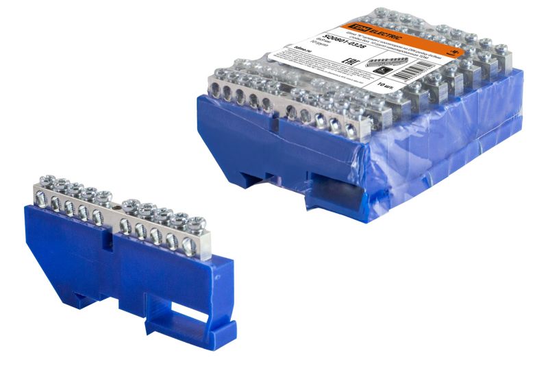 "Шина ""N"" нулевая с изолятором на DIN-рейку 6х9мм стойка бол. 10 групп никелированная TDM" SQ0801-0328