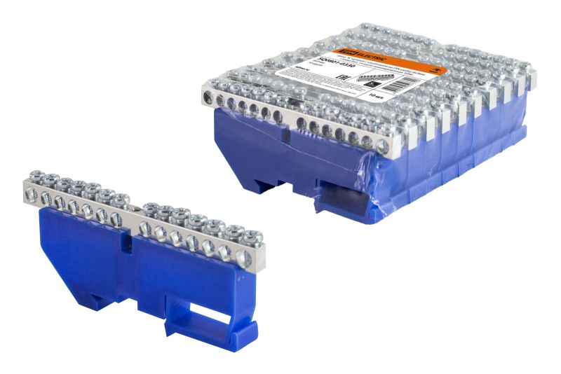 "Шина ""N"" нулевая с изолятором на DIN-рейку 6x9мм стойка бол. 14 групп никелированная TDM" SQ0801-0330