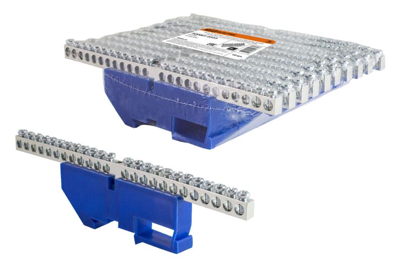 "Шина ""N"" нулевая с изолятором на DIN-рейку 6x9мм стойка бол. 24 группы никелированная TDM" SQ0801-0333