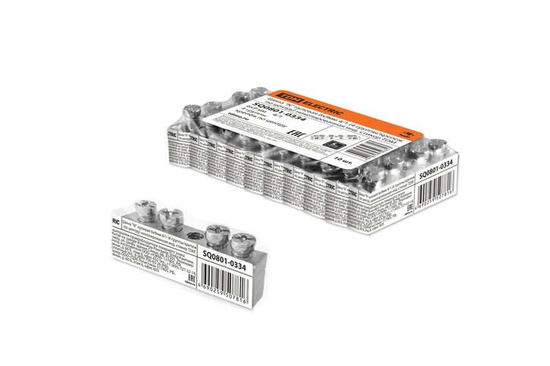 "Шина ""N"" нулевая 6х9мм 4/1 (4 группы/крепеж по центру) никелированная инд. стикер TDM" SQ0801-0334