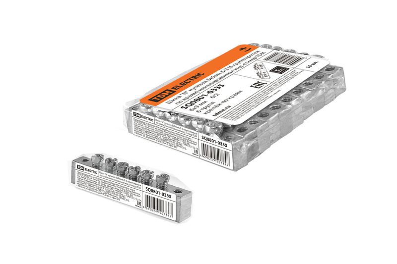 "Шина ""N"" нулевая 6х9мм 6/2 (6 групп/крепеж по краям) никелированная инд. стикер TDM" SQ0801-0335