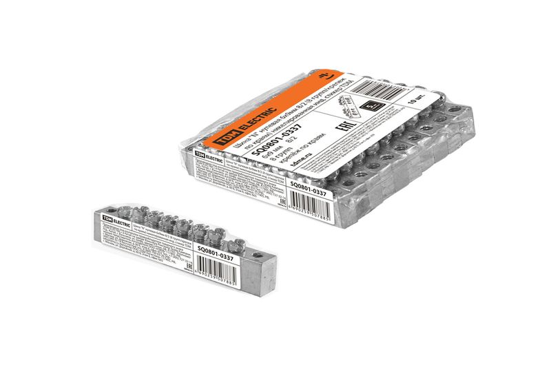 "Шина ""N"" нулевая 6х9мм 8/2 (8 групп/крепеж по краям) никелированная инд. стикер TDM" SQ0801-0337