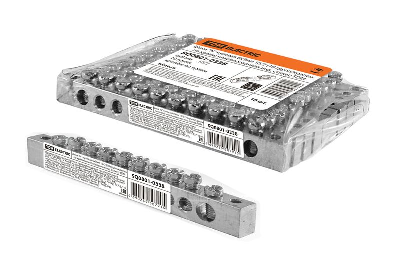 "Шина ""N"" нулевая 6х9мм 10/2 (10 групп/крепеж по краям) никелированная инд. стикер TDM" SQ0801-0338