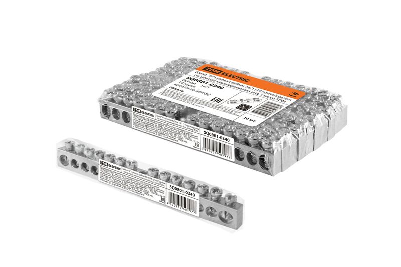 "Шина ""N"" нулевая 6х9мм 14/1 (14 групп/крепеж по центру) никелированная инд. стикер TDM" SQ0801-0340