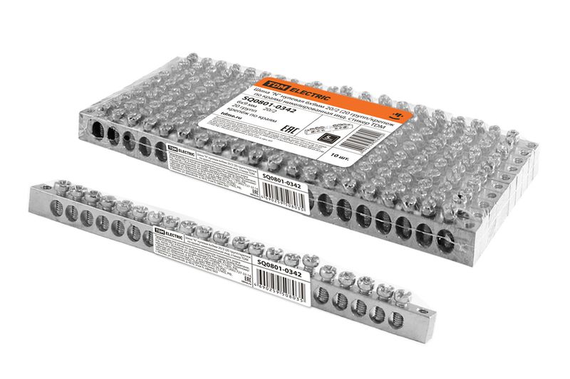 "Шина ""N"" нулевая 6х9мм 20/2 (20 групп/крепеж по краям) никелированная инд. стикер TDM" SQ0801-0342