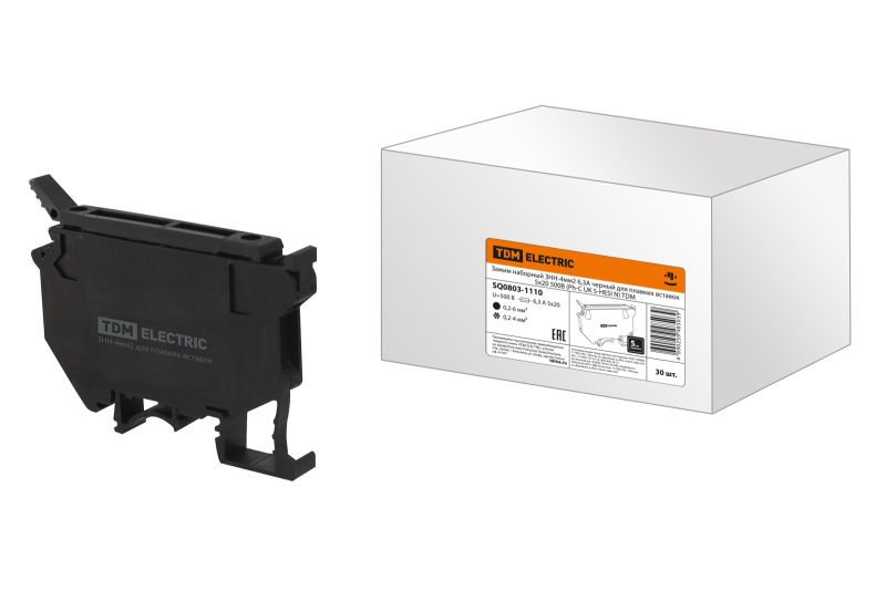 Зажим наборный ЗНН-4мм2 6,3А черный для плавких вставок 5х20 500В (Ph-C UK 5-HESI N) TDM SQ0803-1110