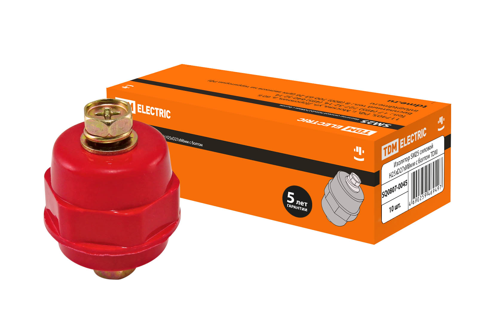 Изолятор SM25 силовой Н25хD27хМ8мм с болтом TDM SQ0807-0045