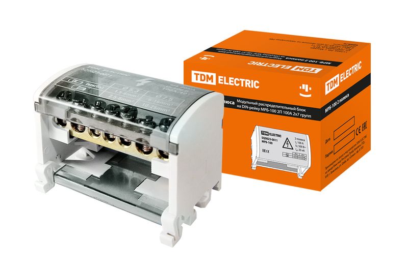Модульный распределительный блок на DIN-рейку МРБ-100 2П 100А 2х7 групп TDM SQ0823-0011