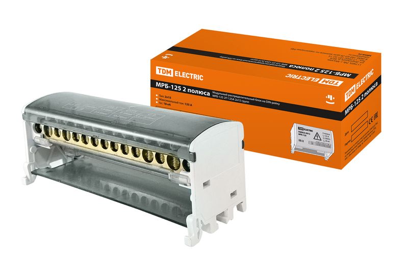 Модульный распределительный блок на DIN-рейку МРБ-125 2П 125А 2х15 групп TDM SQ0823-0012