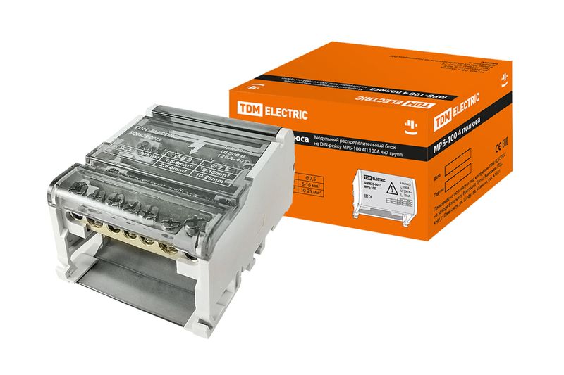 Модульный распределительный блок на DIN-рейку МРБ-100 4П 100А 4х7 групп TDM SQ0823-0013