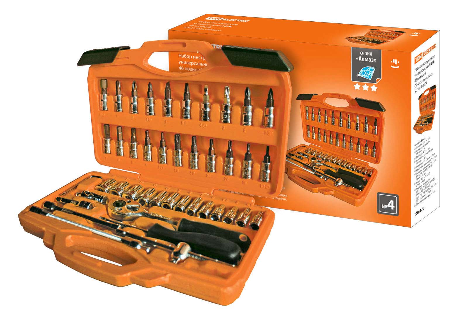 "Набор инструментов универсальный №4, 46 позиций, CR-V сталь ""Алмаз"" TDM" SQ1014-0104